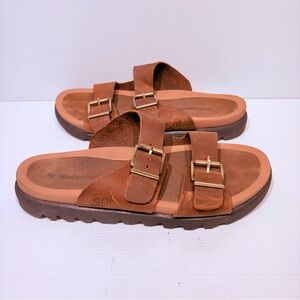 SOFTMOC Women's Sadie Double Buckle Sandals in Brown Nubuck - Size 8